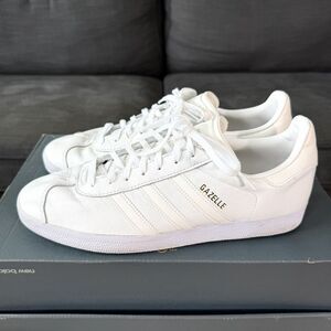 Adidas Gazelle White Gold Leather Casual Shoes BB5498 Men's Size 10.5